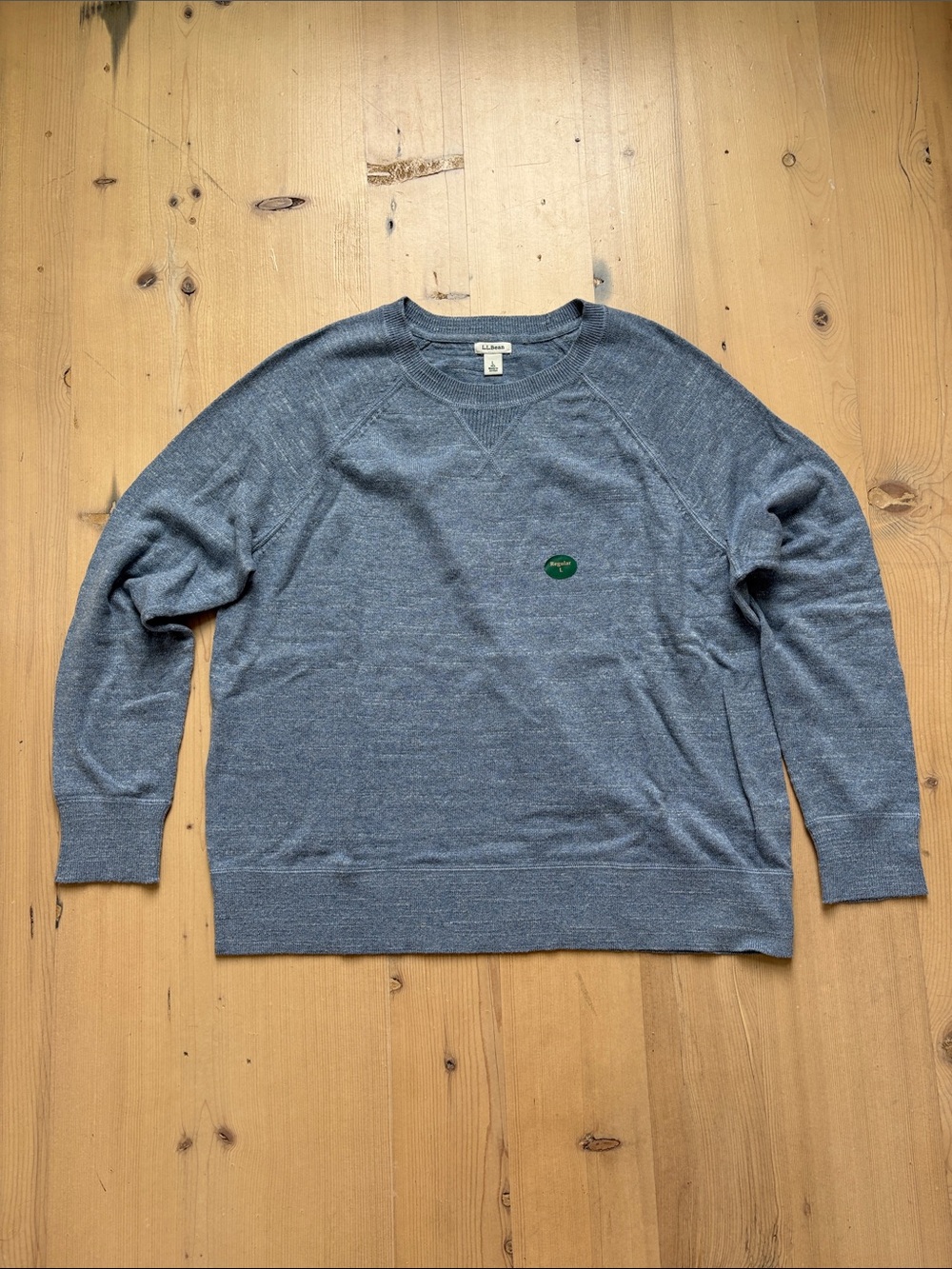 LL Bean Women's Crewneck Long Sleeve 100% Cotton Lightweight Blue Sweater - L